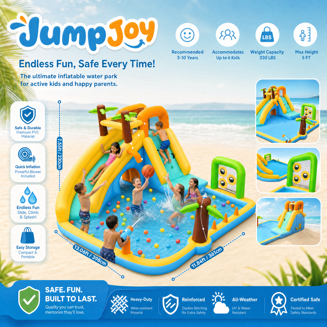 JumpJoy Tropical Splash Park™ – Inflatable Water Slide Bounce House — view 2